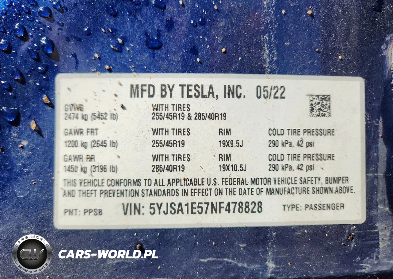 2022 Tesla Model S VIN:5YJSA1E57NF478828 - 12