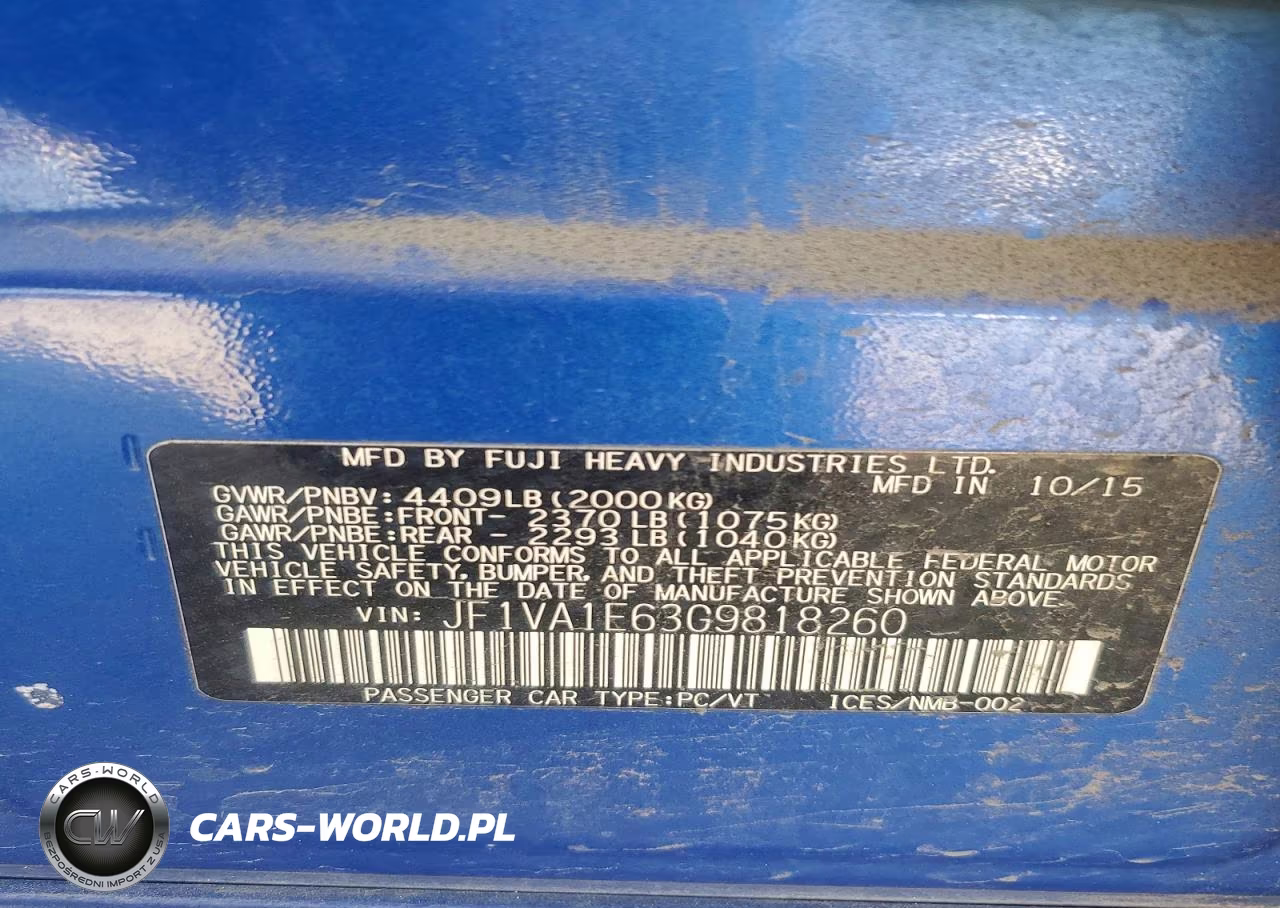 2016 Subaru Wrx Premium VIN:JF1VA1E63G9818260 - 12