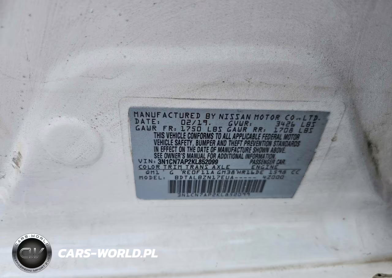 2019 Nissan Versa Sv VIN:3N1CN7AP2KL852099 - 13