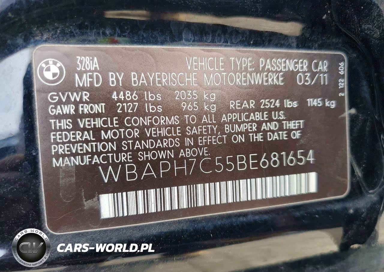 2011 BMW 328 I VIN:WBAPH7C55BE681654 - 12