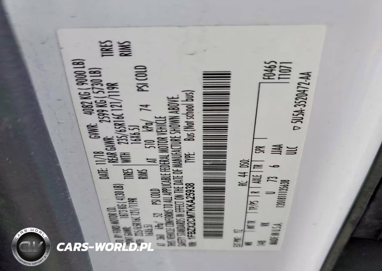 2019 Ford Transit T-350 VIN:1FBZX2CM7KKA25938 - 14