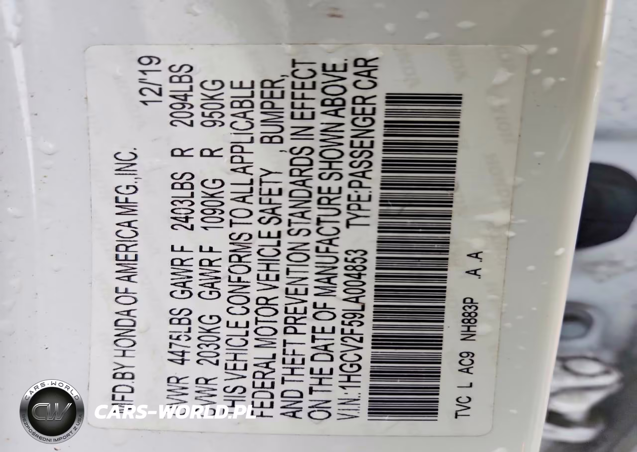 2020 Honda Accord Exl VIN:1HGCV2F59LA004853 - 13