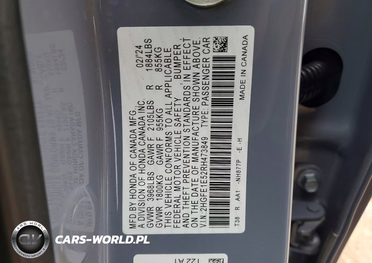 2024 Honda Civic Si VIN:2HGFE1E52RH473849 - 12
