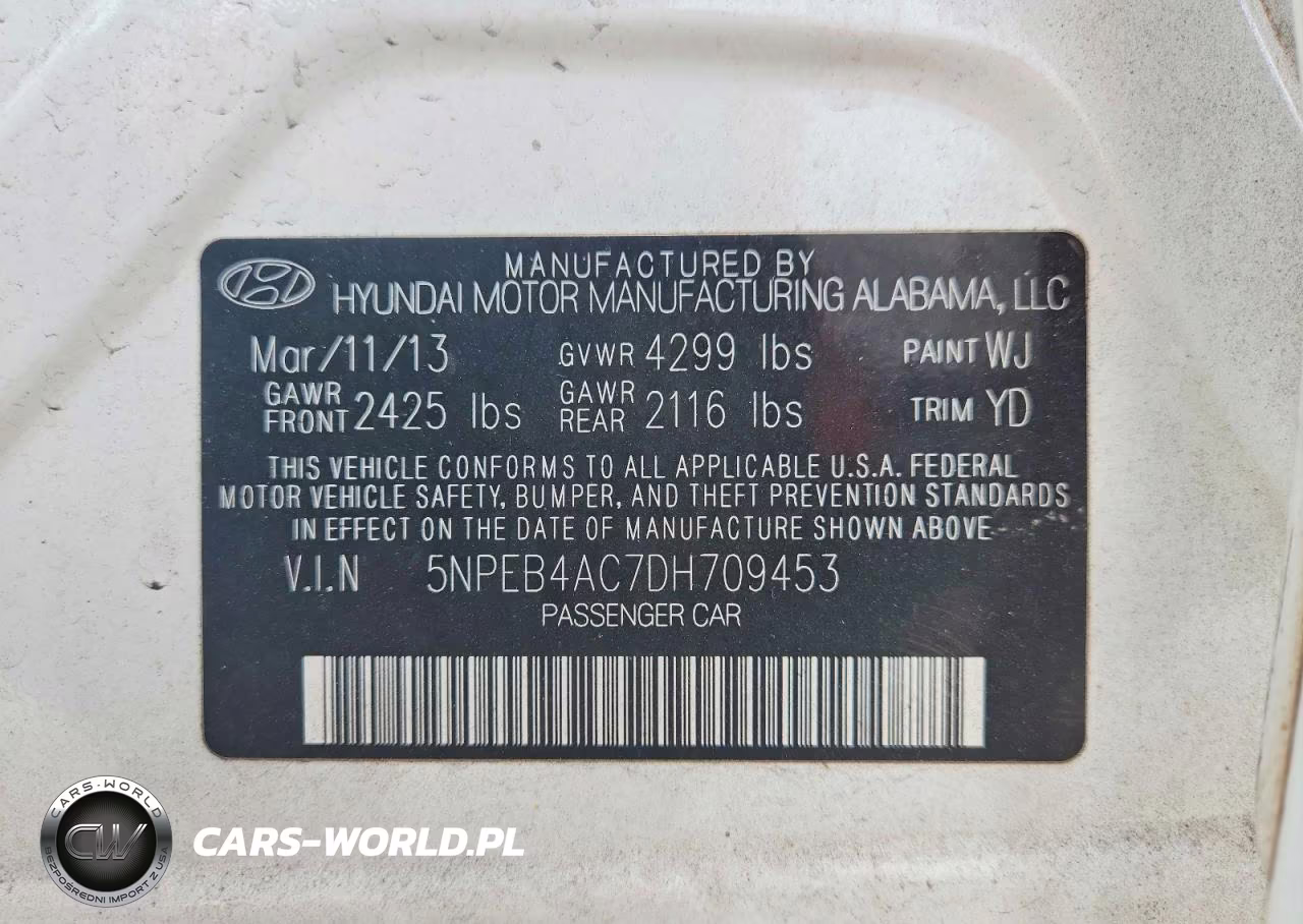 2013 Hyundai Sonata Gls VIN:5NPEB4AC7DH709453 - 12
