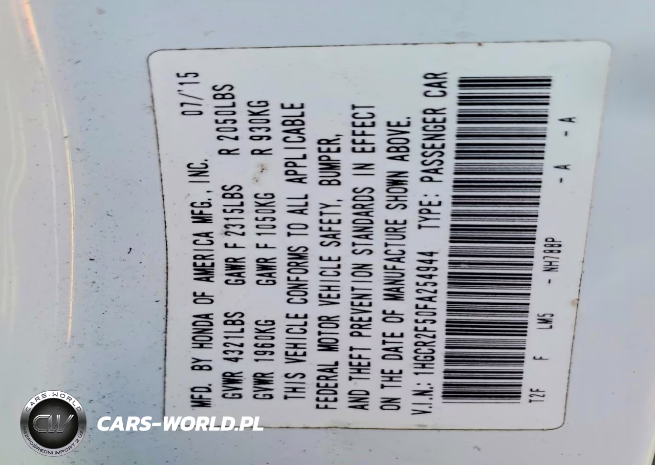 2015 Honda Accord Sport VIN:1HGCR2F50FA254944 - 12