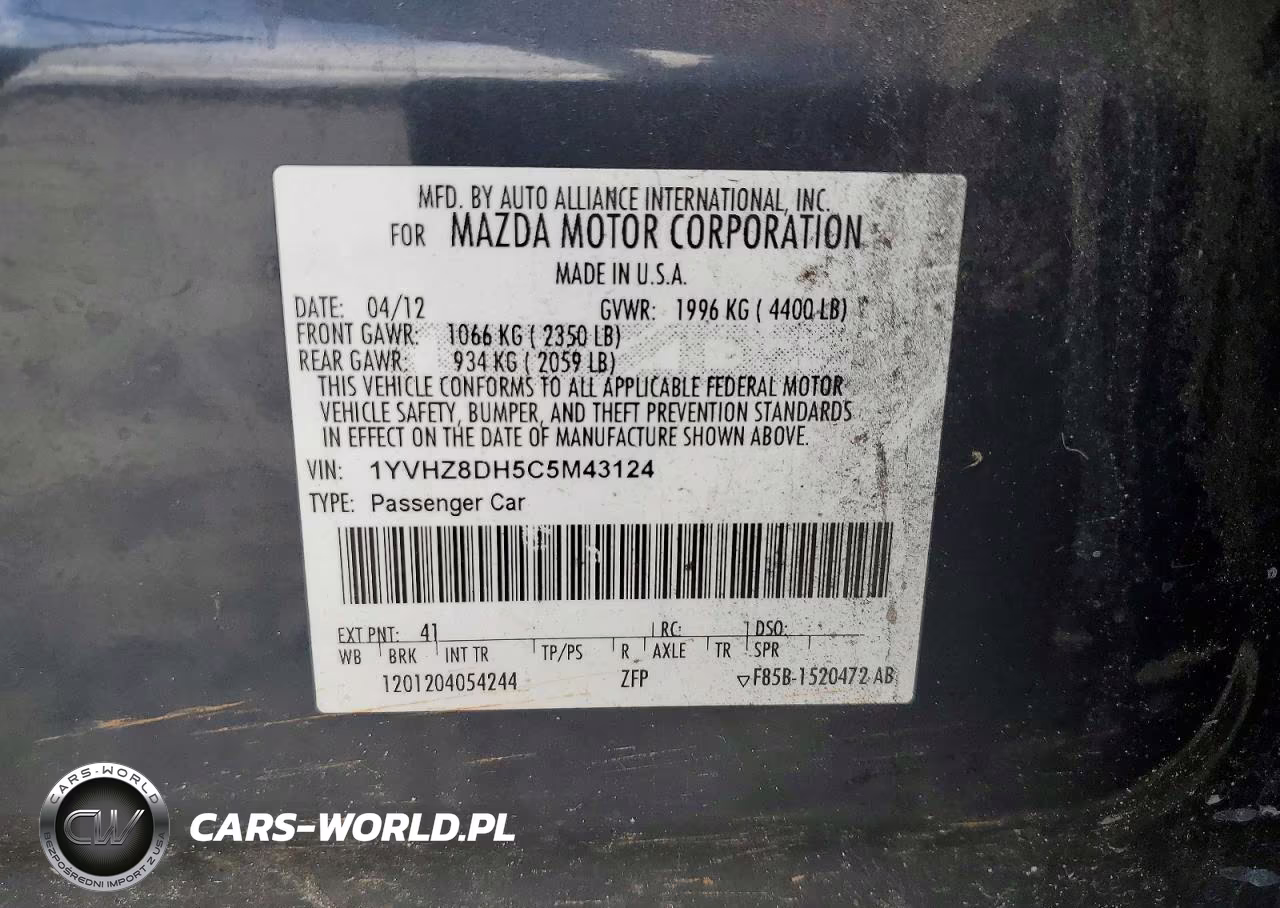 2012 Mazda 6 VIN:1YVHZ8DH5C5M43124 - 12