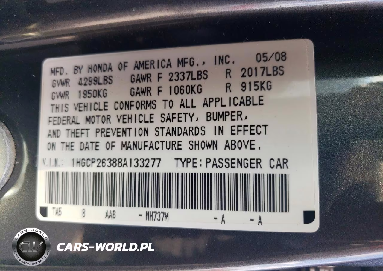 2008 Honda Accord Lx VIN:1HGCP26388A133277 - 12