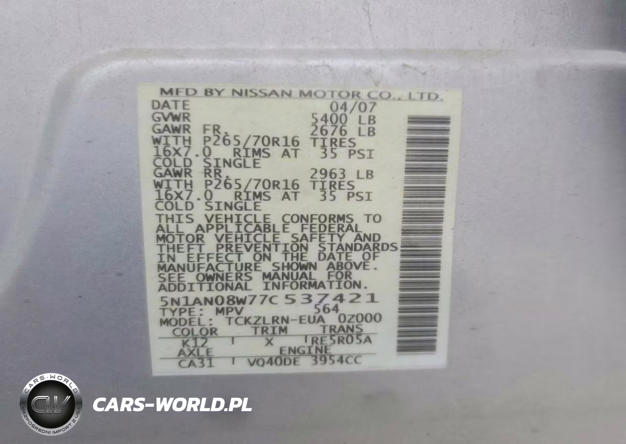 2007 Nissan Xterra VIN:5N1AN08W77C537421 - 12