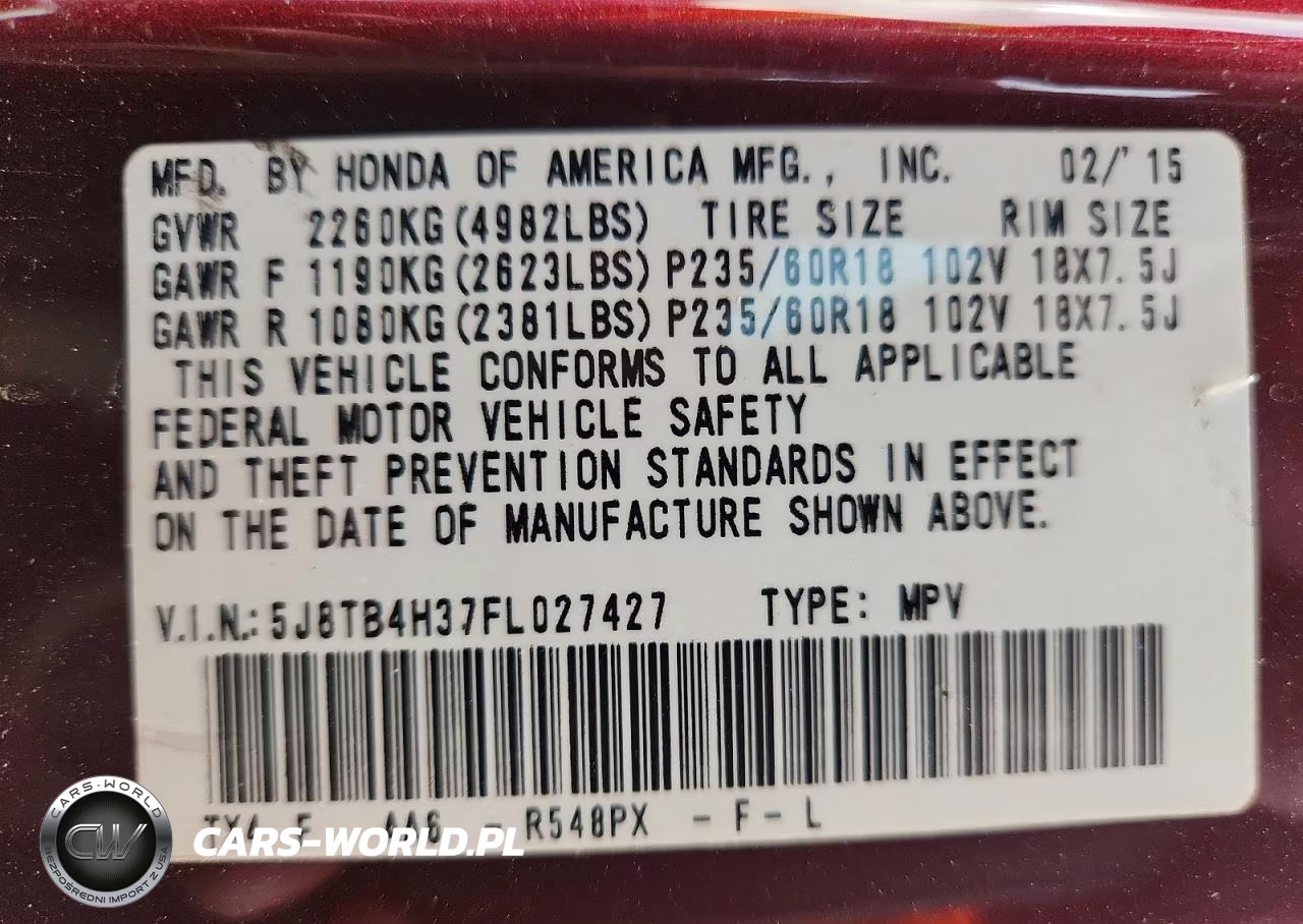 2015 Acura Rdx VIN:5J8TB4H37FL027427 - 13