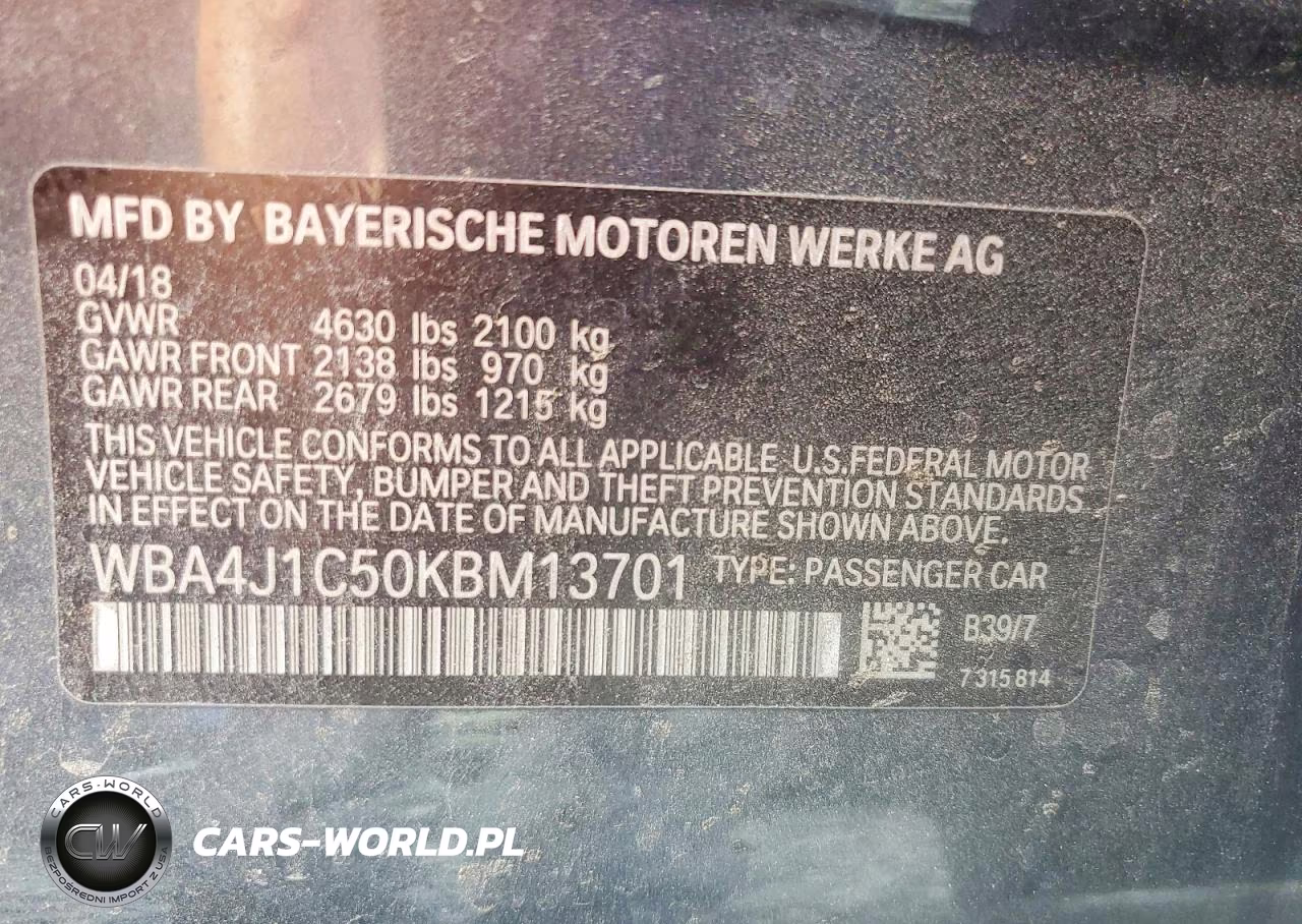 2019 BMW 430I Gran Coupe VIN:WBA4J1C50KBM13701 - 13
