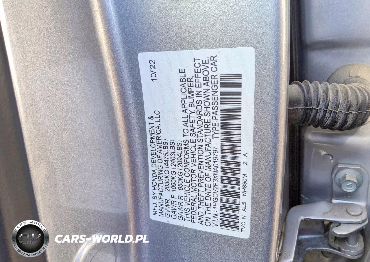 2022 Honda Accord Sport VIN:1HGCV2F3XNA019797 - 12