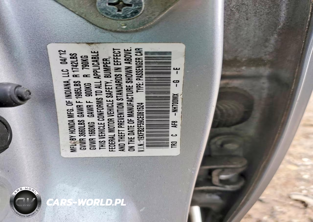 2012 Honda Civic Lx VIN:19XFB2F59CE061524 - 12