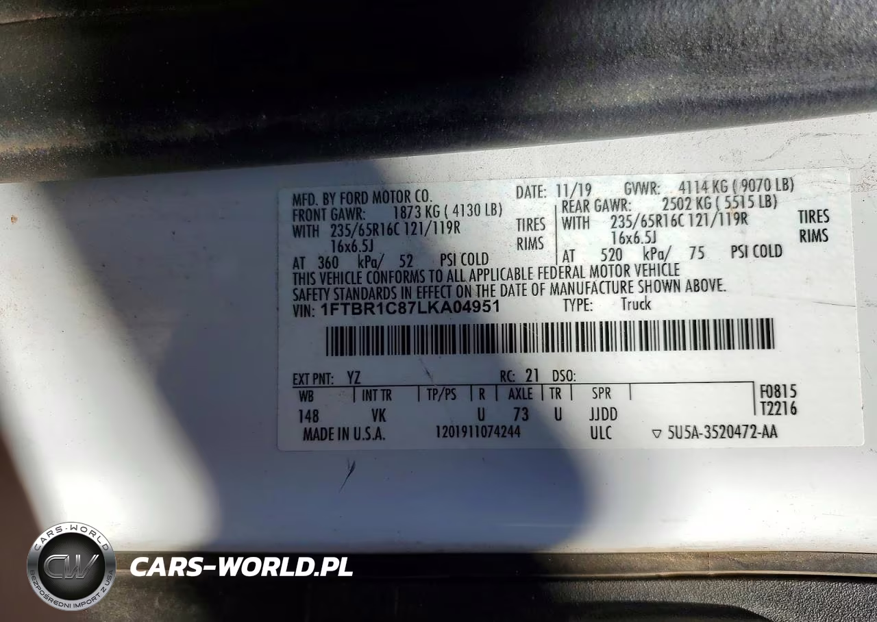 2020 Ford Transit T-250 Utility - Service Van VIN:1FTBR1C87LKA04951 - 12