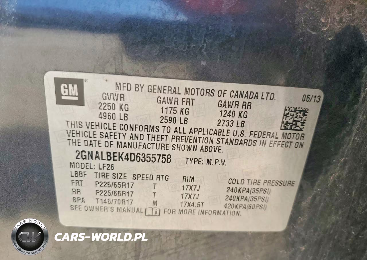 2013 Chevrolet Equinox VIN:2GNALBEK4D6355758 - 12