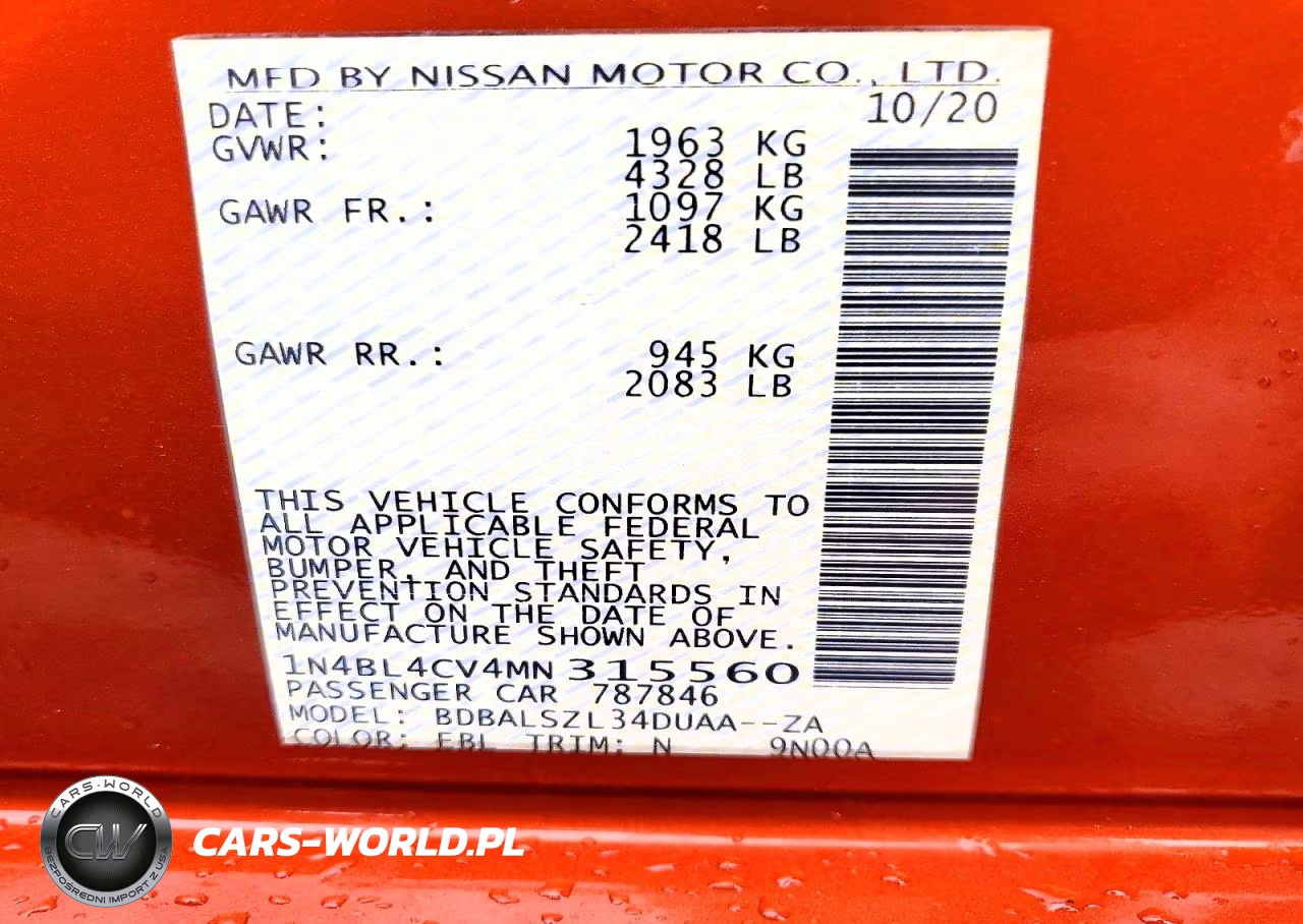2021 Nissan Altima 2.5 Sr VIN:1N4BL4CV4MN315560 - 12