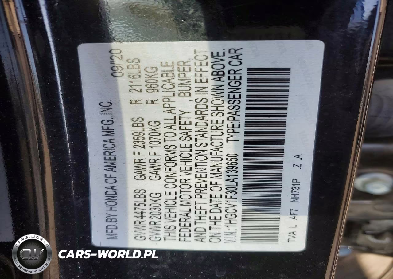 2020 Honda Accord Sport VIN:1HGCV1F30LA139650 - 12