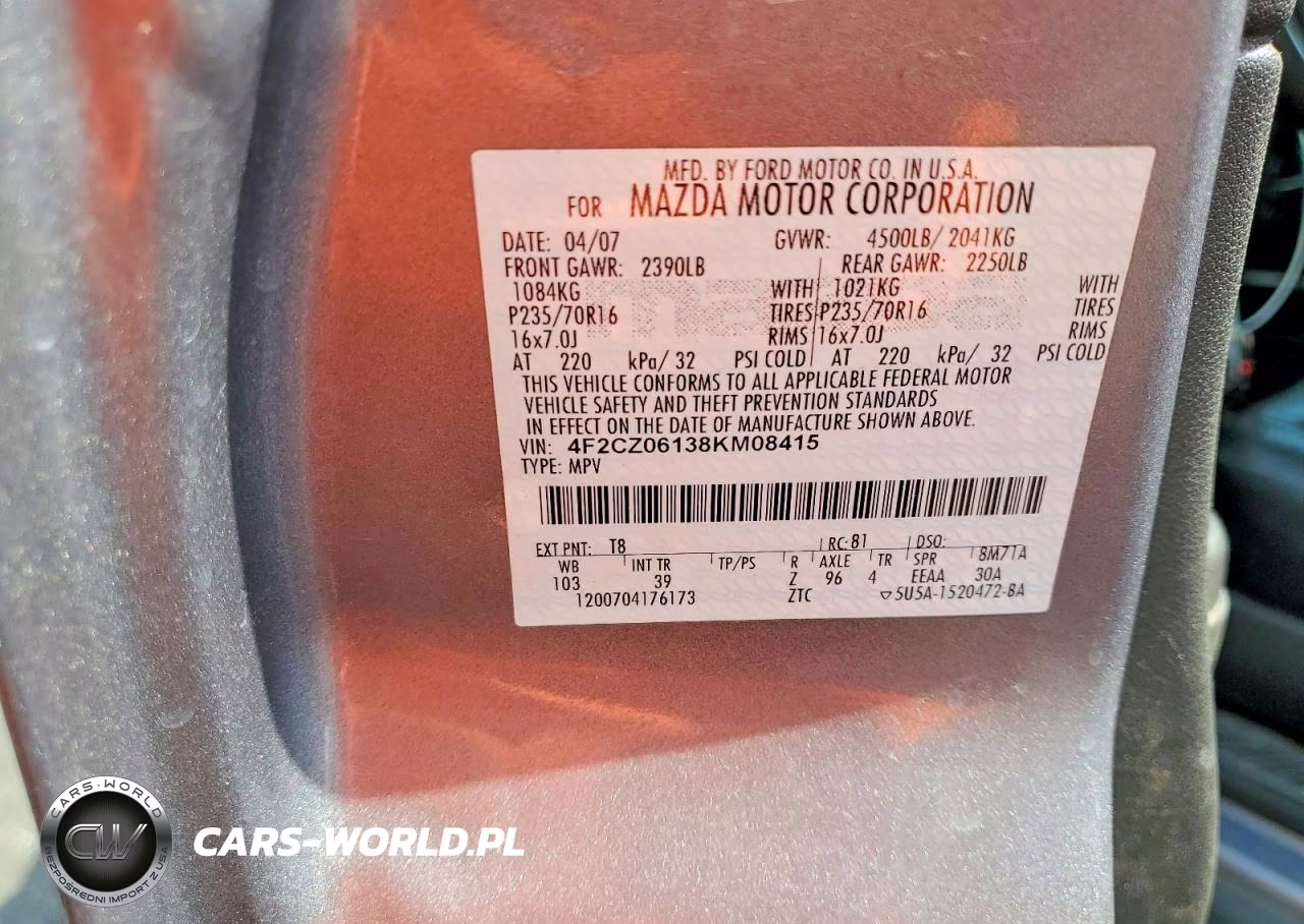 2008 Mazda Tribute S VIN:4F2CZ06138KM08415 - 13