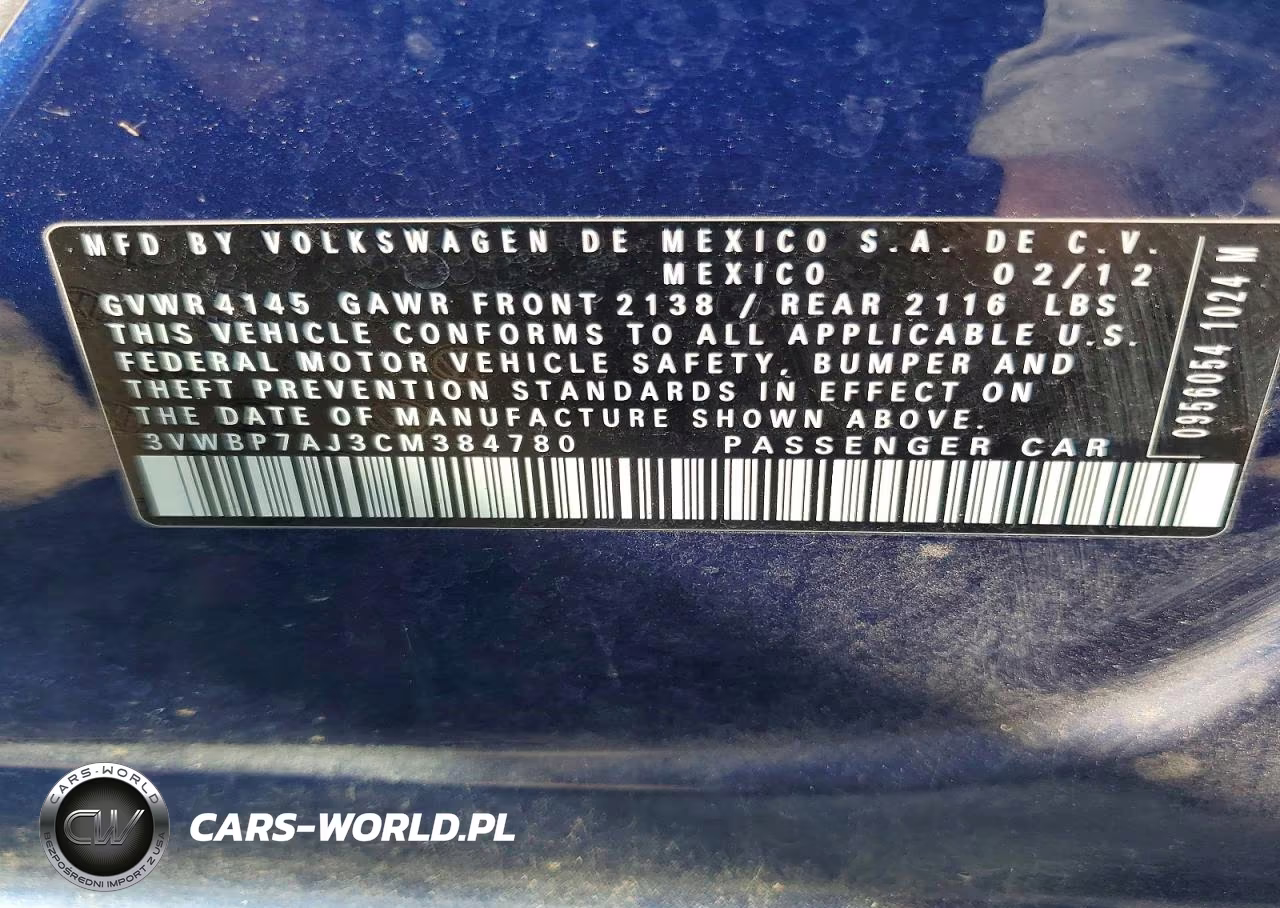 2012 Volkswagen Jetta Se VIN:3VWBP7AJ3CM384780 - 12