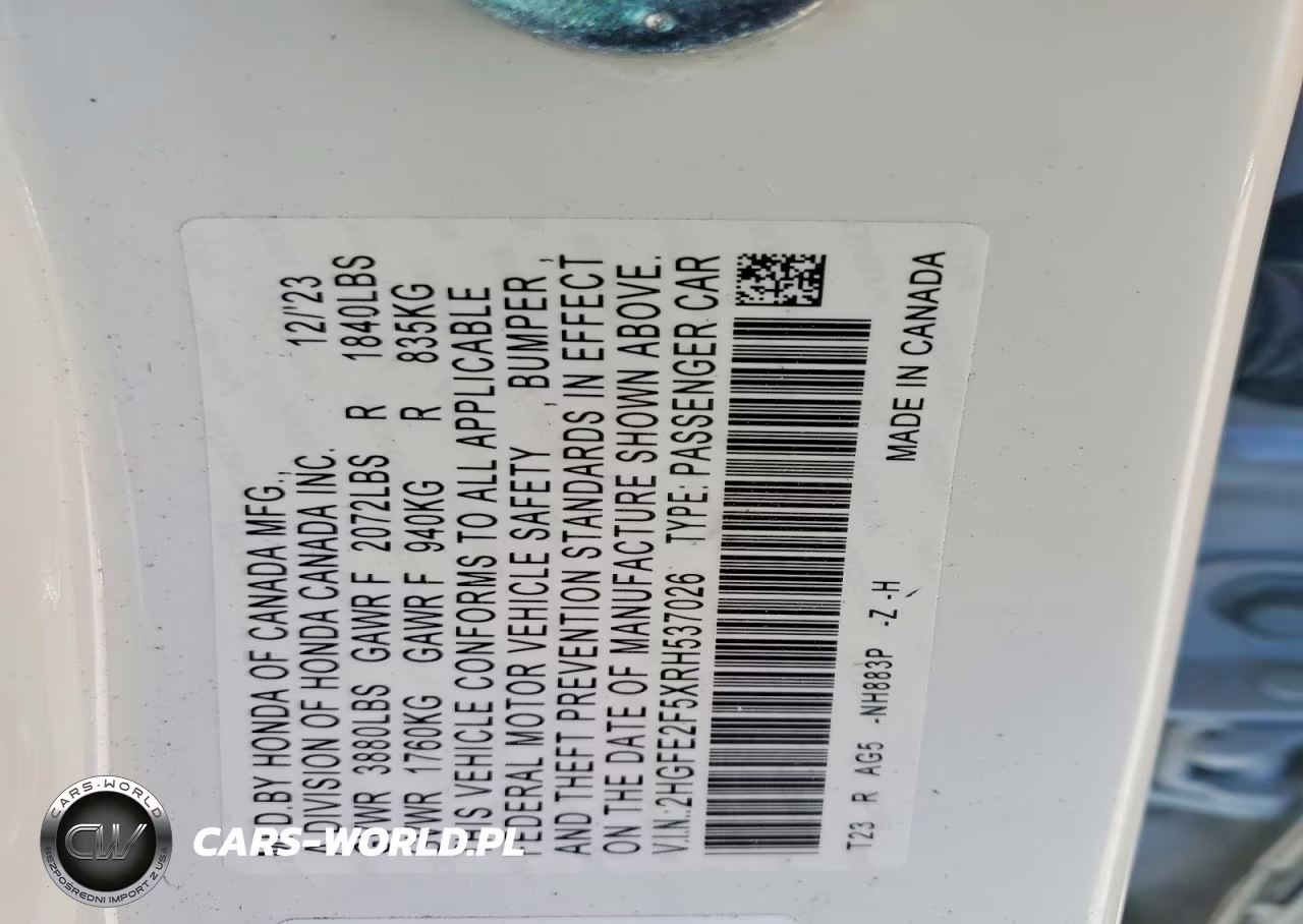 2024 Honda Civic Sport VIN:2HGFE2F5XRH537026 - 12