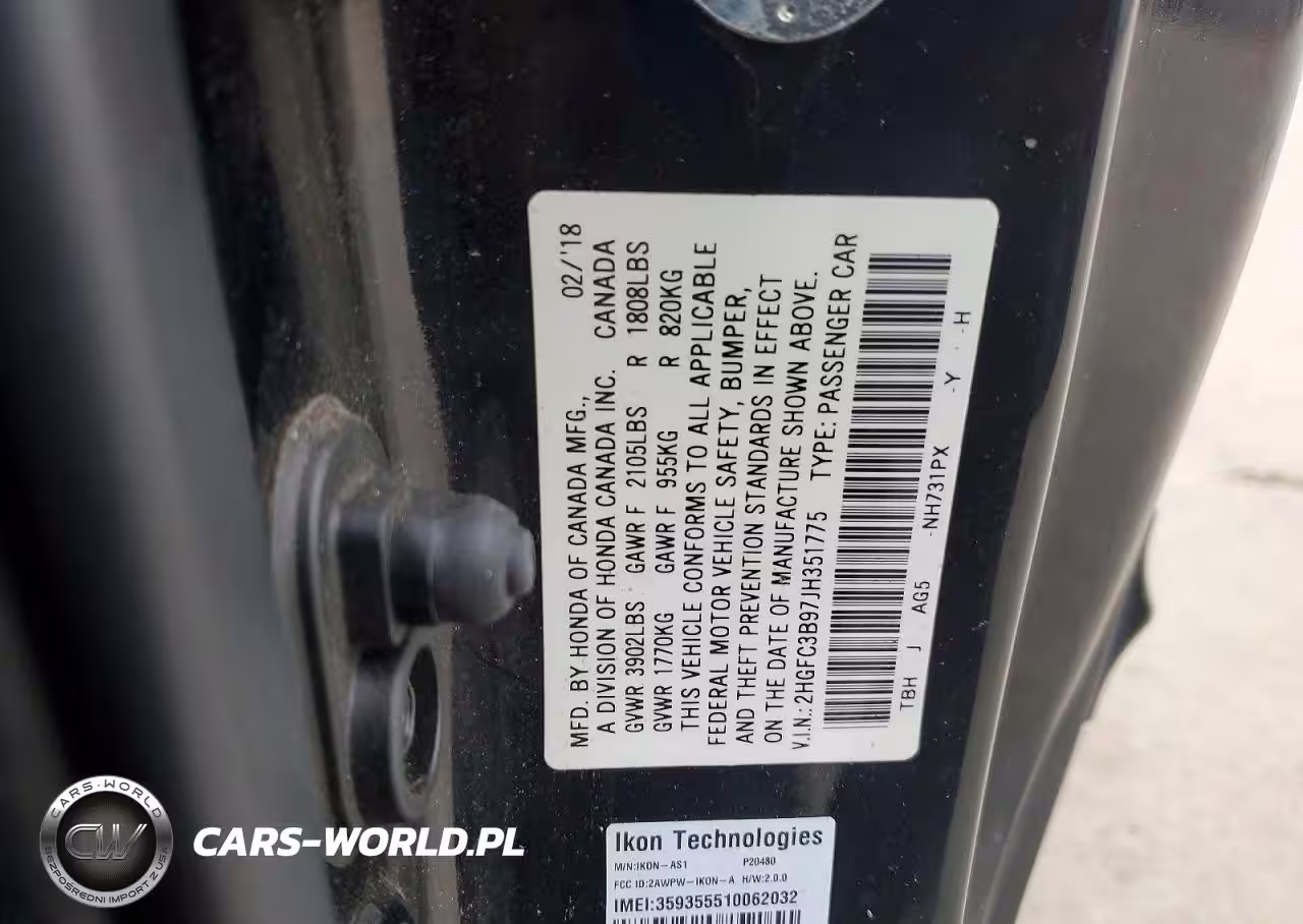 2018 Honda Civic Touring VIN:2HGFC3B97JH351775 - 12
