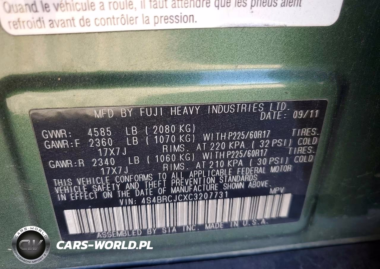 2012 Subaru Outback 2.5I Limited VIN:4S4BRCJCXC3207731 - 13