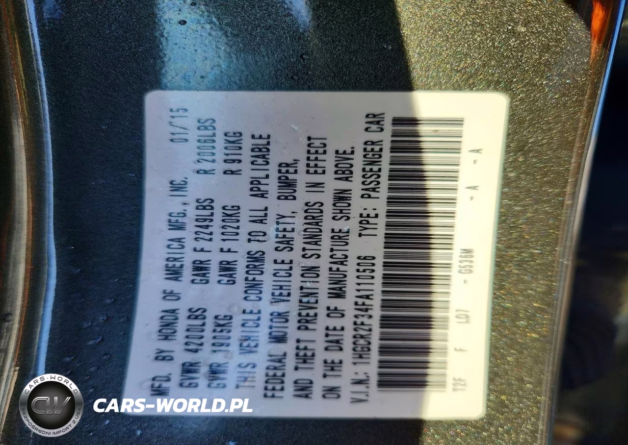 2015 Honda Accord Lx VIN:1HGCR2F34FA110506 - 12