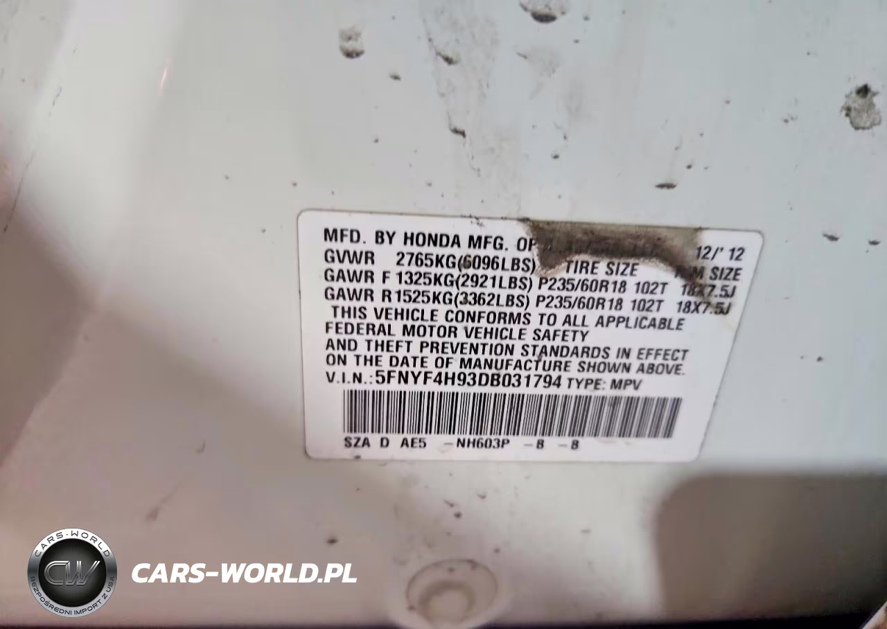 2013 Honda Pilot Touring VIN:5FNYF4H93DB031794 - 13