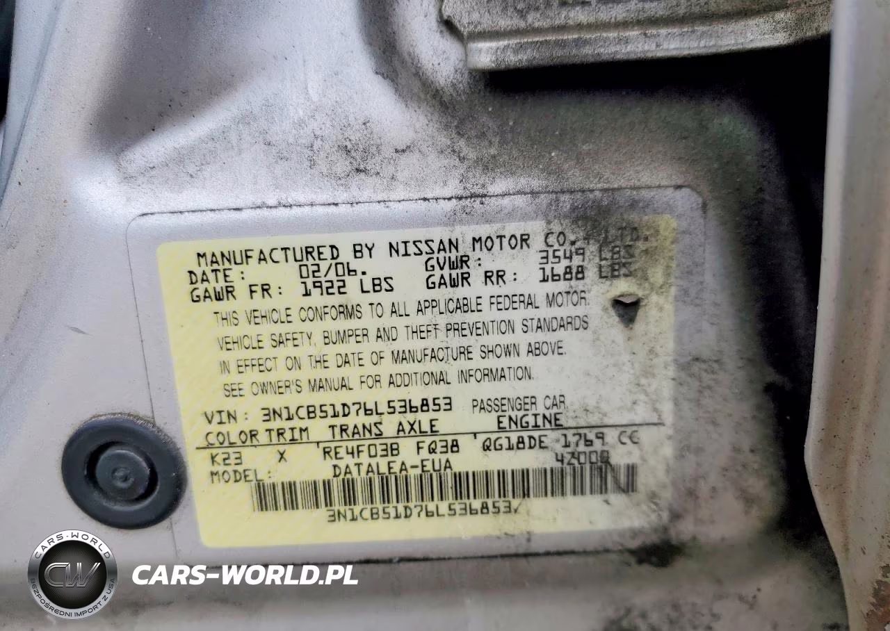 2006 Nissan Sentra 1.8 VIN:3N1CB51D76L536853 - 12