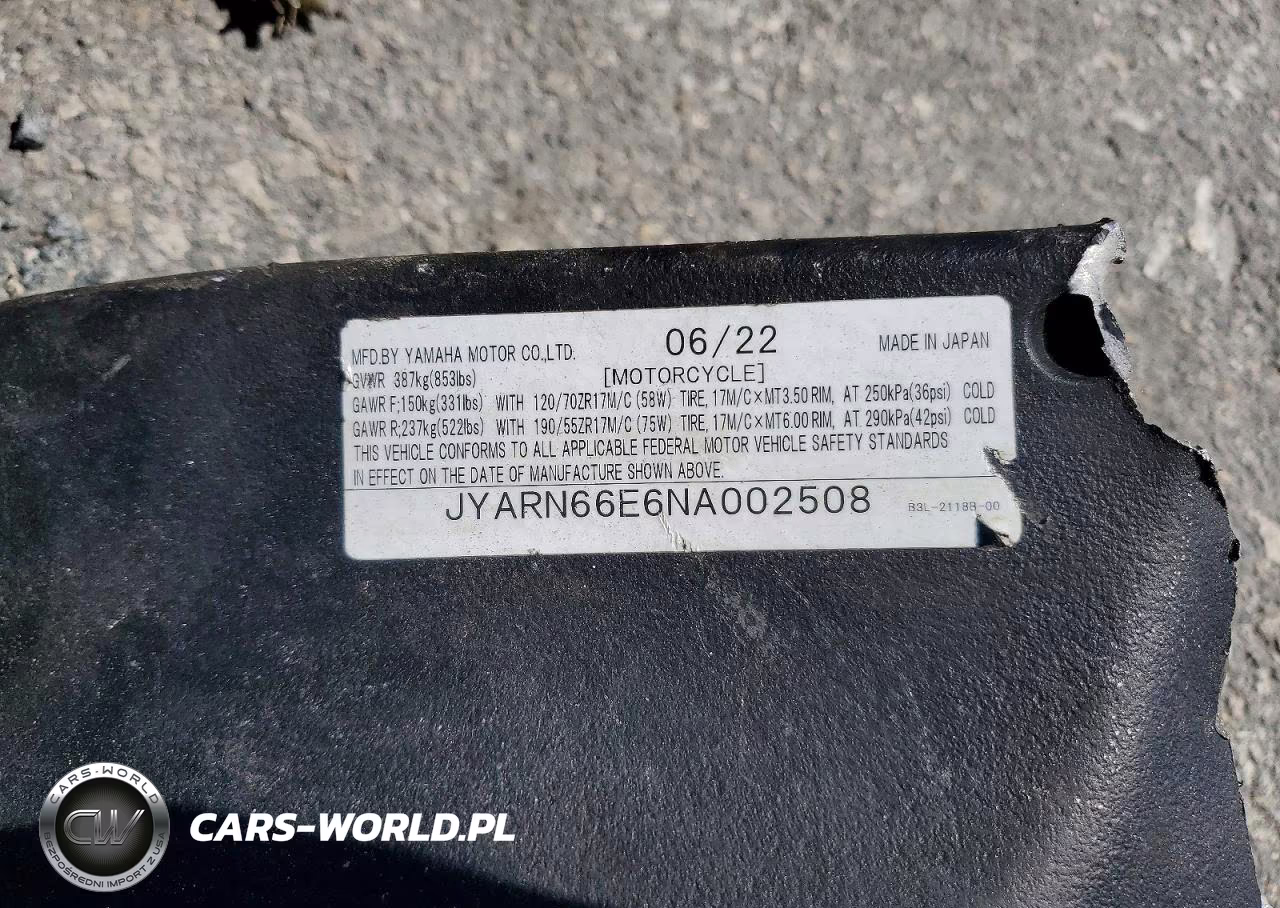 2022 Yamaha Yzfr1 VIN:JYARN66E6NA002508 - 9