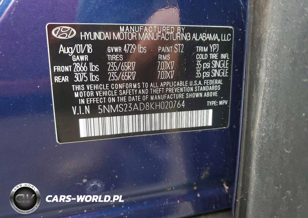 2019 Hyundai Santa Fe Se VIN:5NMS23AD8KH020764 - 13