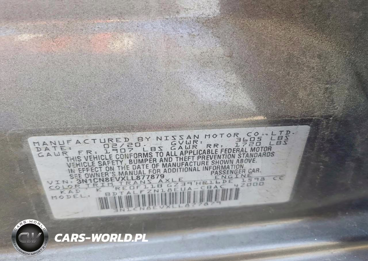 2020 Nissan Versa Sv VIN:3N1CN8EVXLL877879 - 12