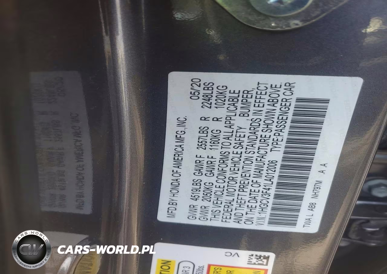 2020 Honda Accord Hybrid Ex VIN:1HGCV3F41LA012006 - 12