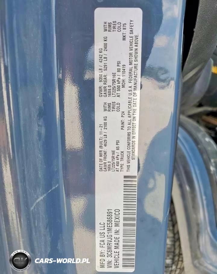2021 Ram Promaster 3500 3500 High VIN:3C6MRVJG1ME586891 - 12