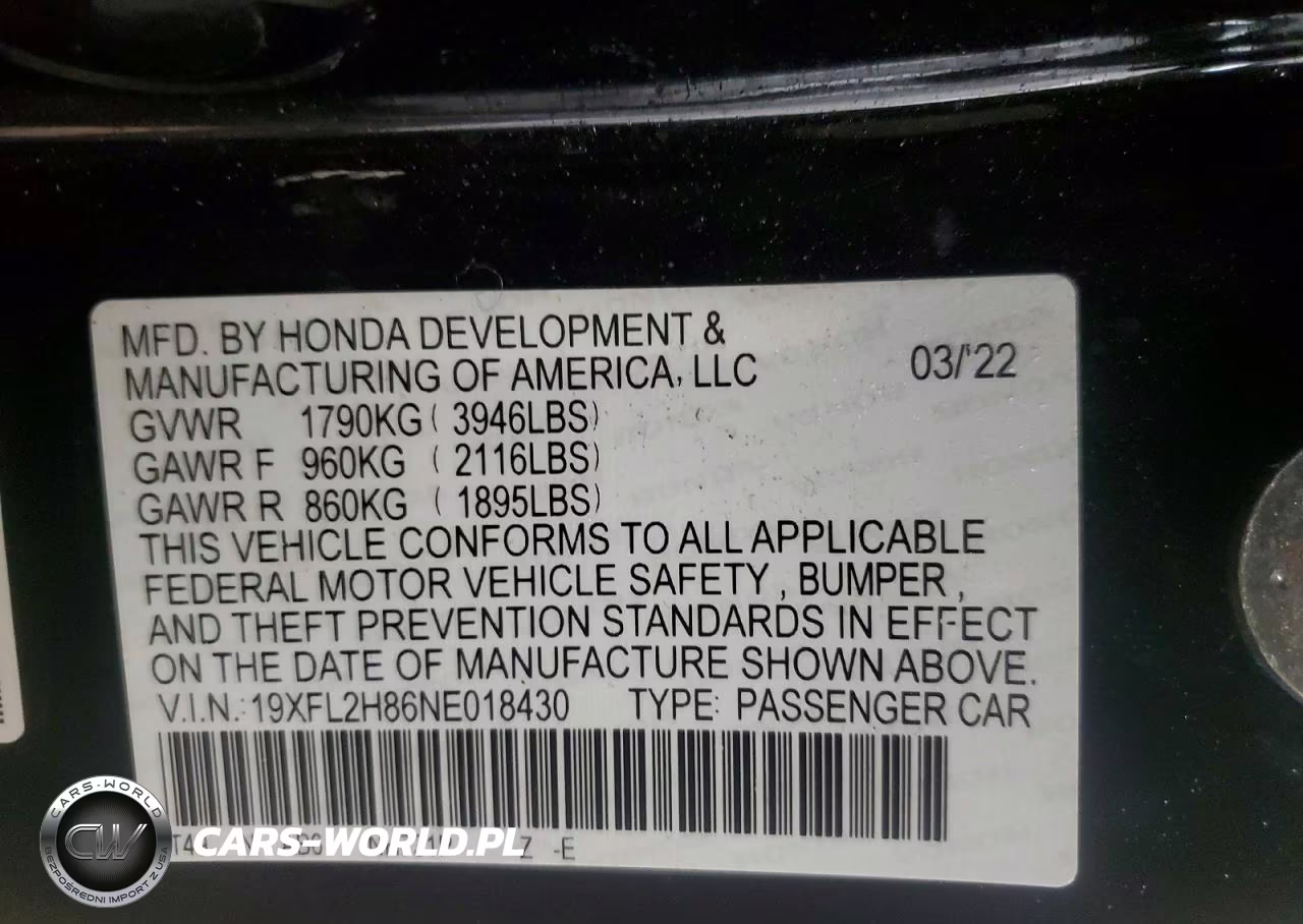 2022 Honda Civic Sport VIN:19XFL2H86NE018430 - 13