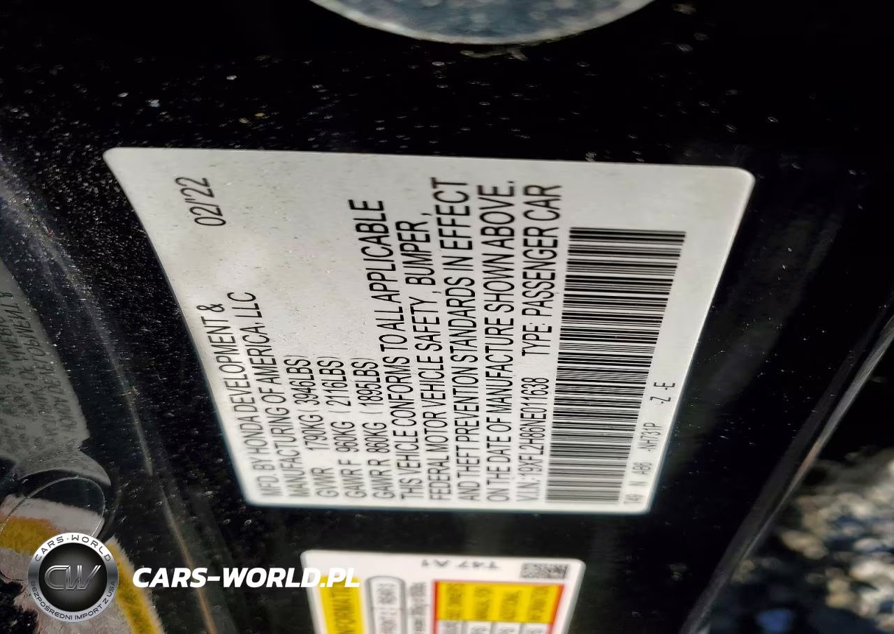 2022 Honda Civic Sport VIN:19XFL2H86NE011638 - 12