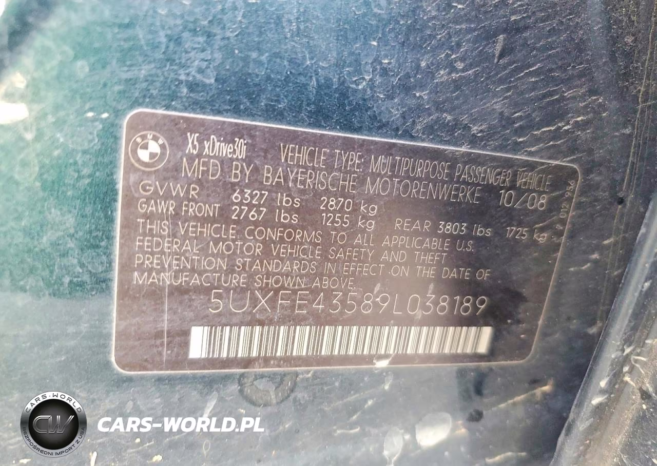 2009 BMW X5 xDrive30I VIN:5UXFE43589L038189 - 13