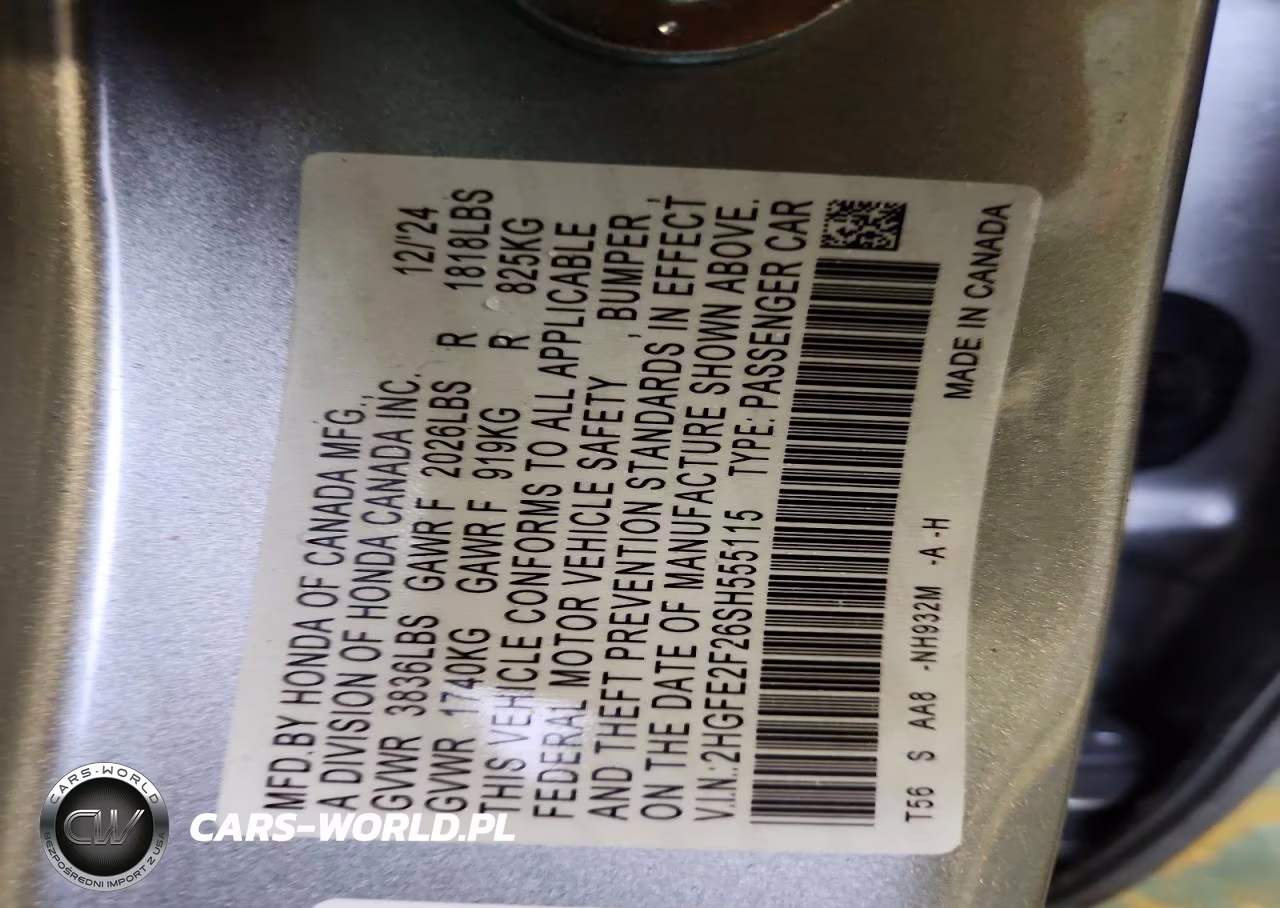 2025 Honda Civic Lx VIN:2HGFE2F26SH555115 - 12
