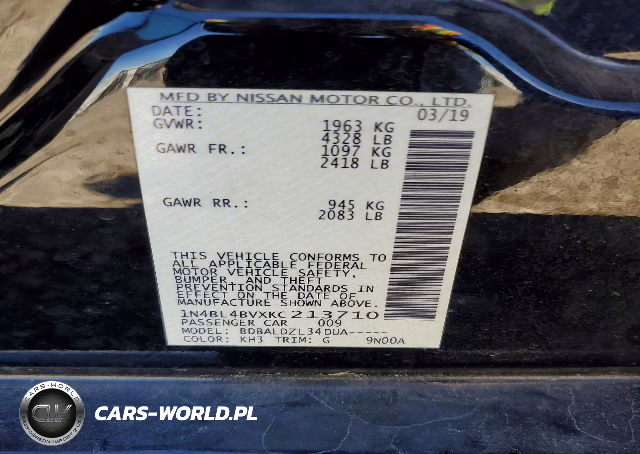 2019 Niss Altima VIN:1N4BL4BVXKC213710 - 12