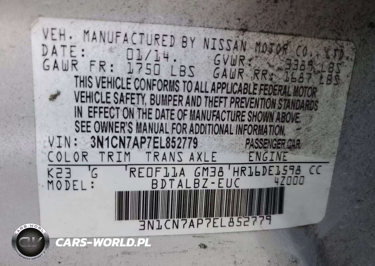 2014 Nissan Versa S VIN:3N1CN7AP7EL852779 - 12