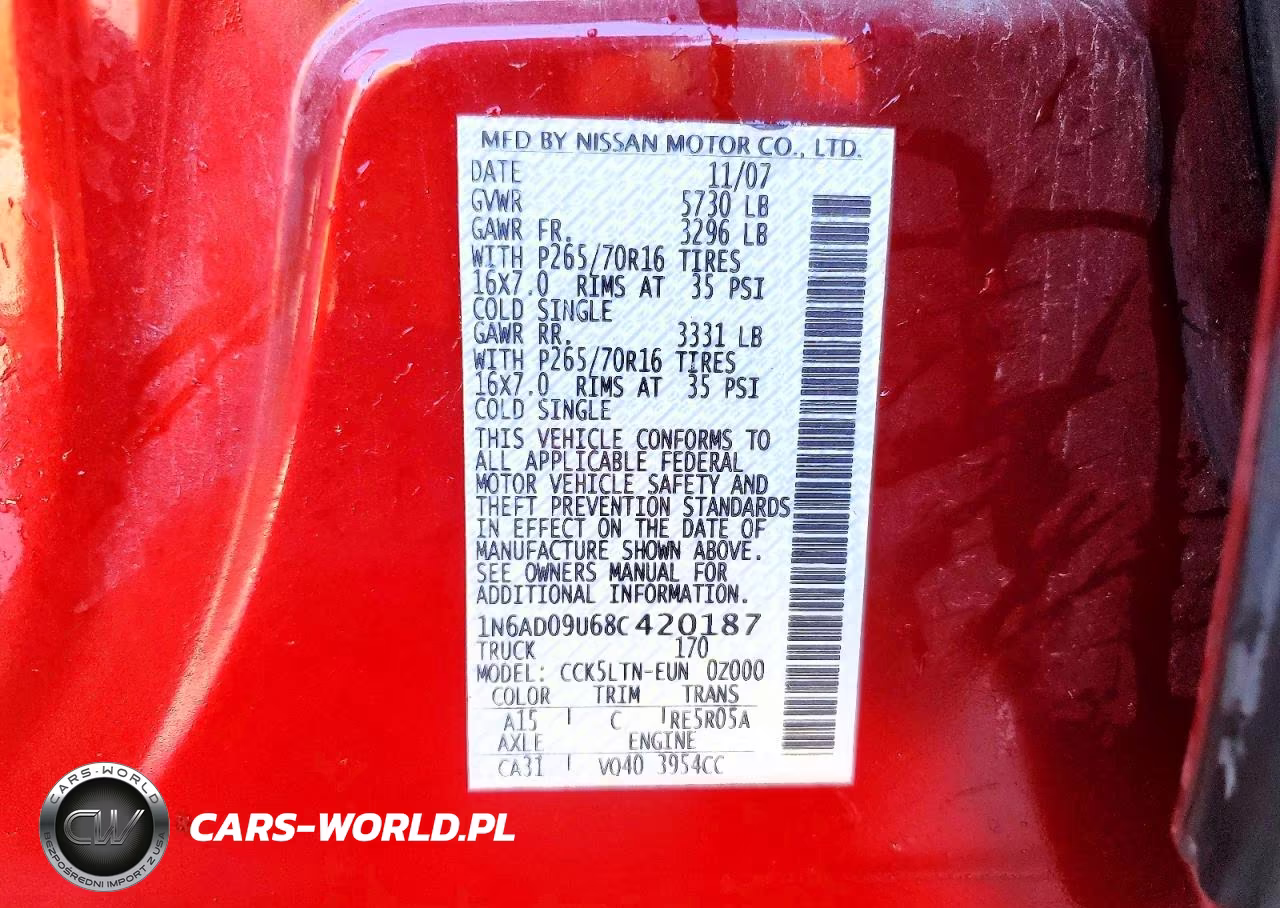 2008 Nissan Frontier Se V6 VIN:1N6AD09U68C420187 - 12