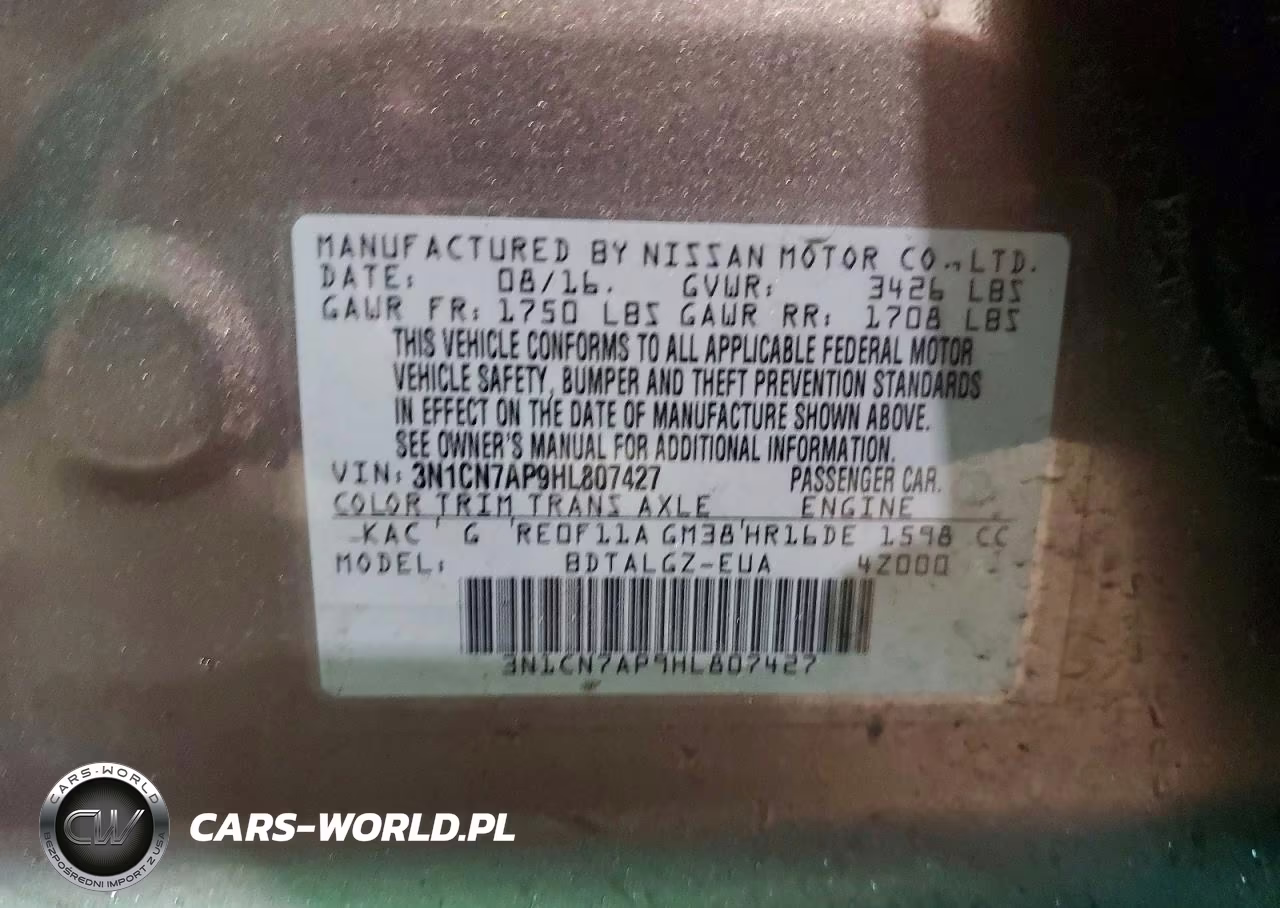 2017 Nissan Versa 1.6 Sl VIN:3N1CN7AP9HL807427 - 12