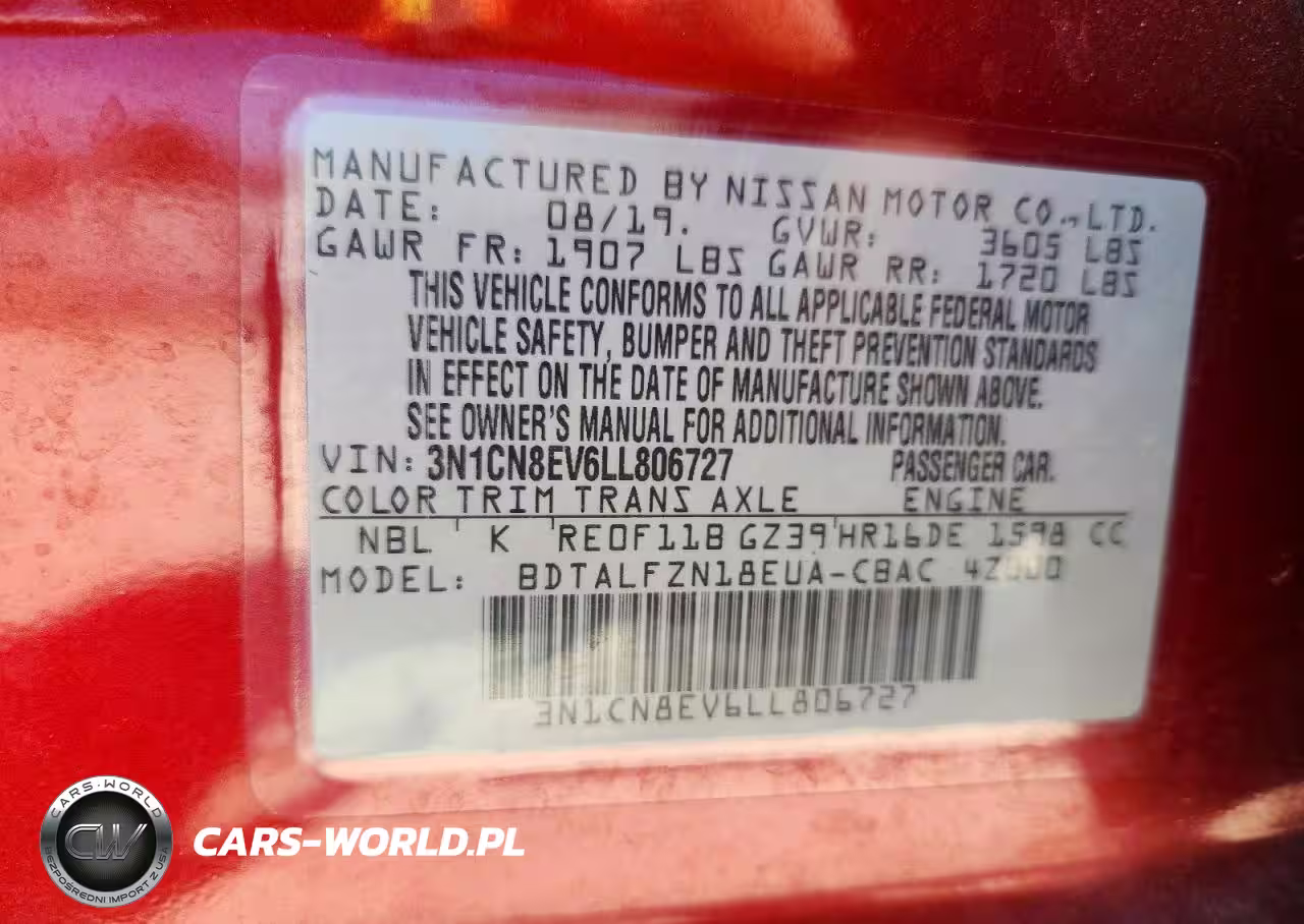 2020 Nissan Versa Sv VIN:3N1CN8EV6LL806727 - 12