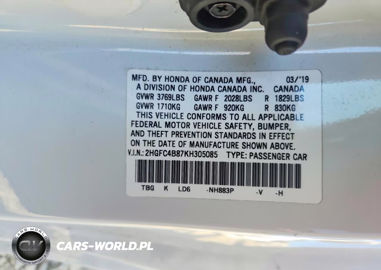 2019 Honda Civic Sport VIN:2HGFC4B87KH305085 - 12