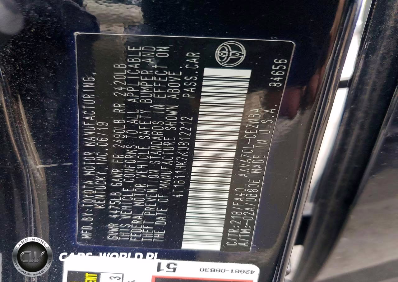 2019 Toyota Camry Le VIN:4T1B11HK7KU812212 - 12