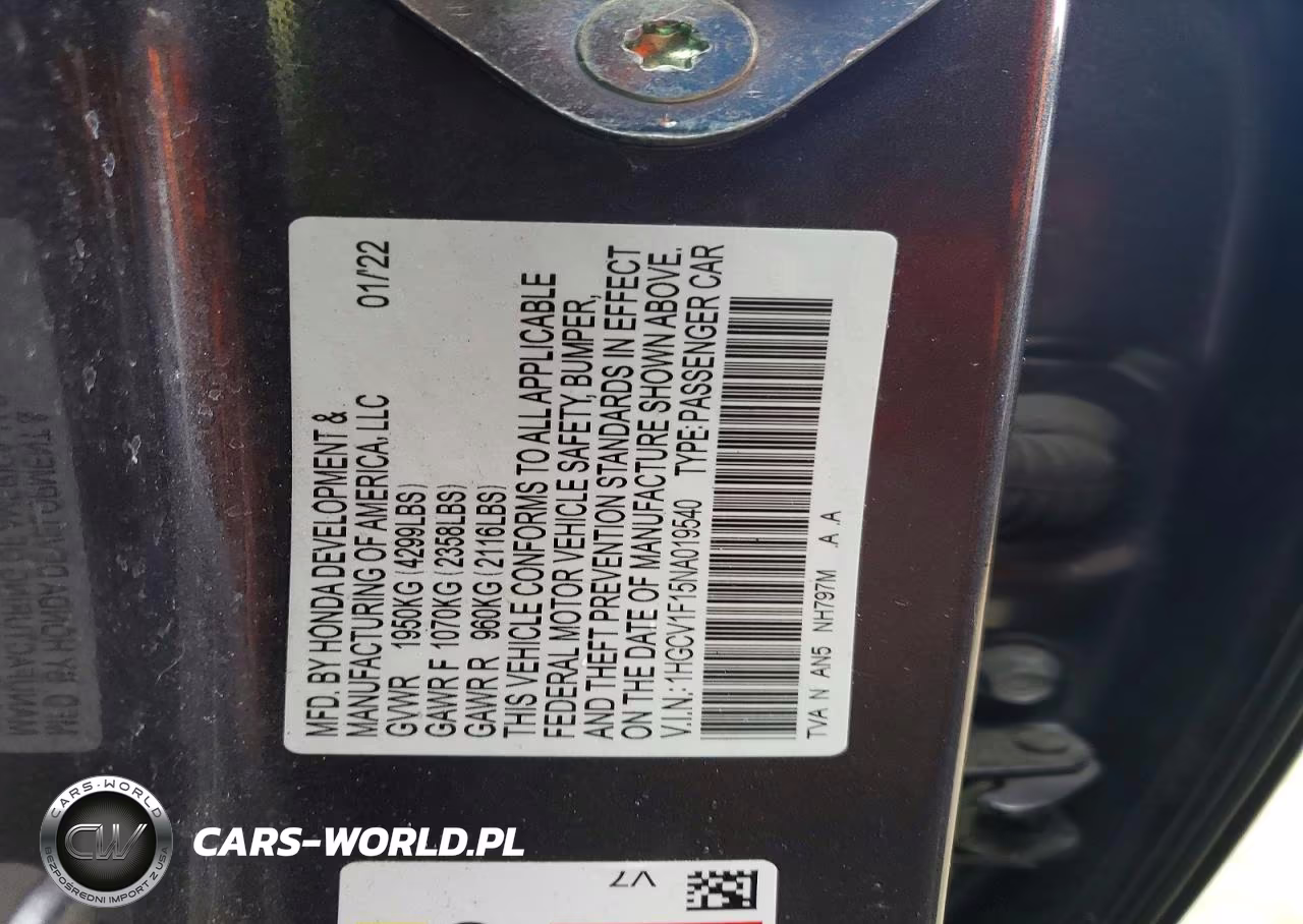 2022 Honda Accord Lx VIN:1HGCV1F15NA019540 - 13