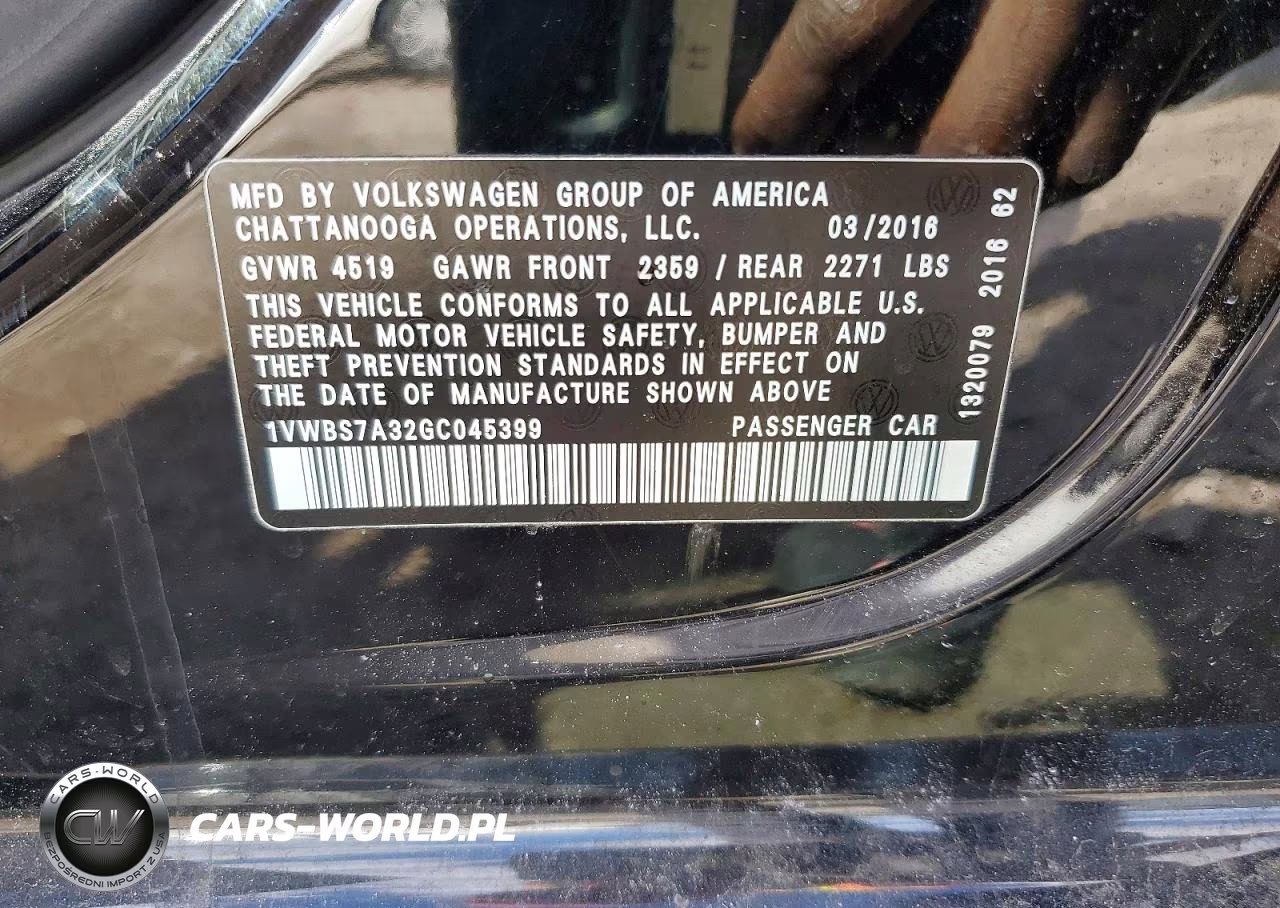 2016 Volkswagen Passat Se VIN:1VWBS7A32GC045399 - 13