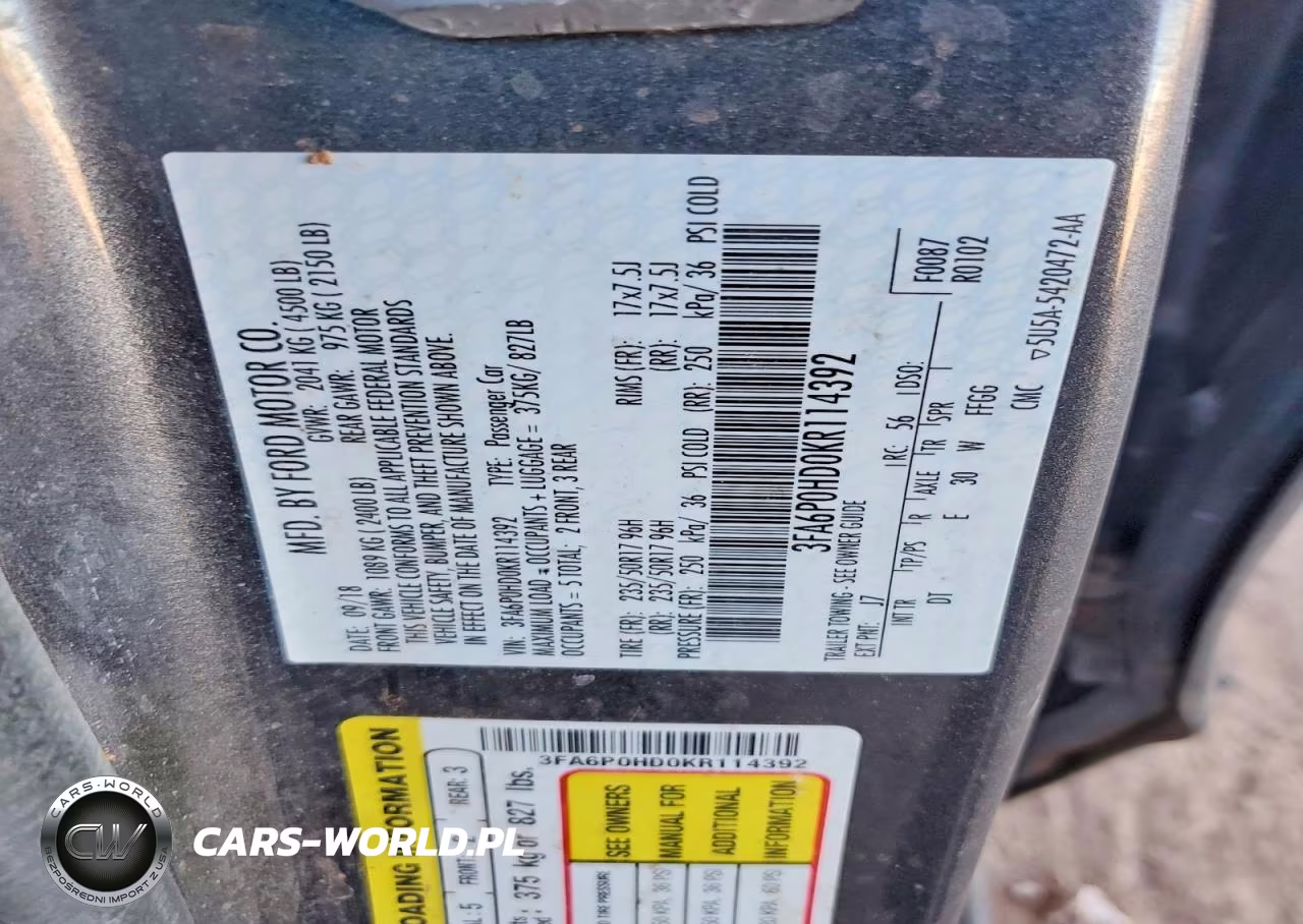 2019 Ford Fusion Se VIN:3FA6P0HD0KR114392 - 13