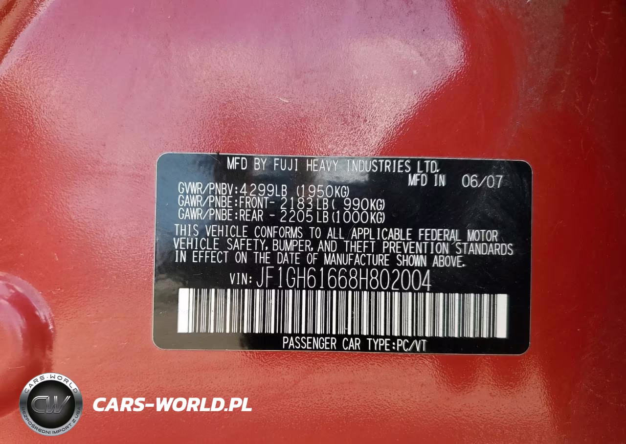 2008 Subaru Impreza 2.5I VIN:JF1GH61668H802004 - 12