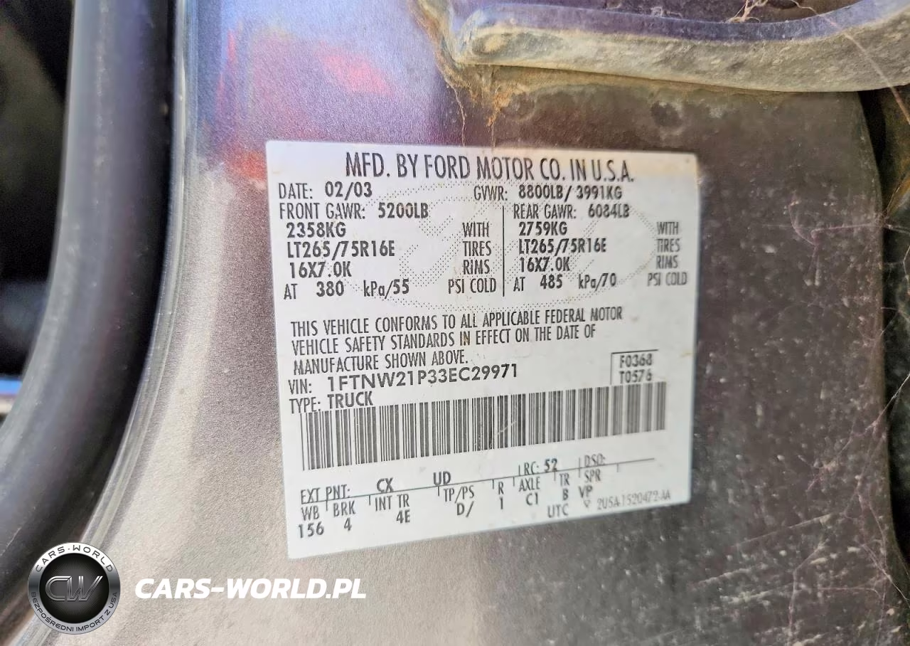 2003 Ford F250 Super Duty VIN:1FTNW21P33EC29971 - 12