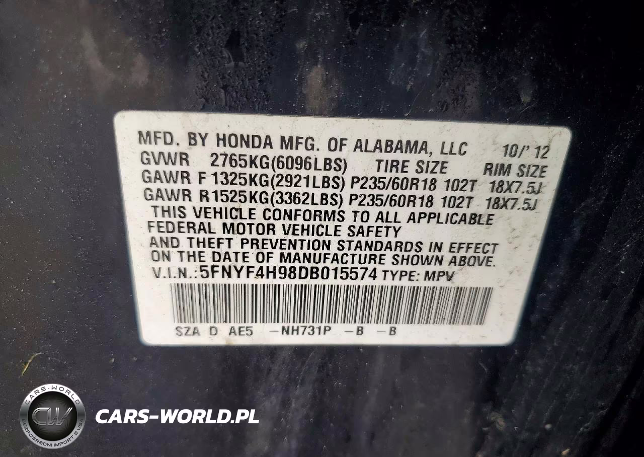 2013 Honda Pilot Touring VIN:5FNYF4H98DB015574 - 14